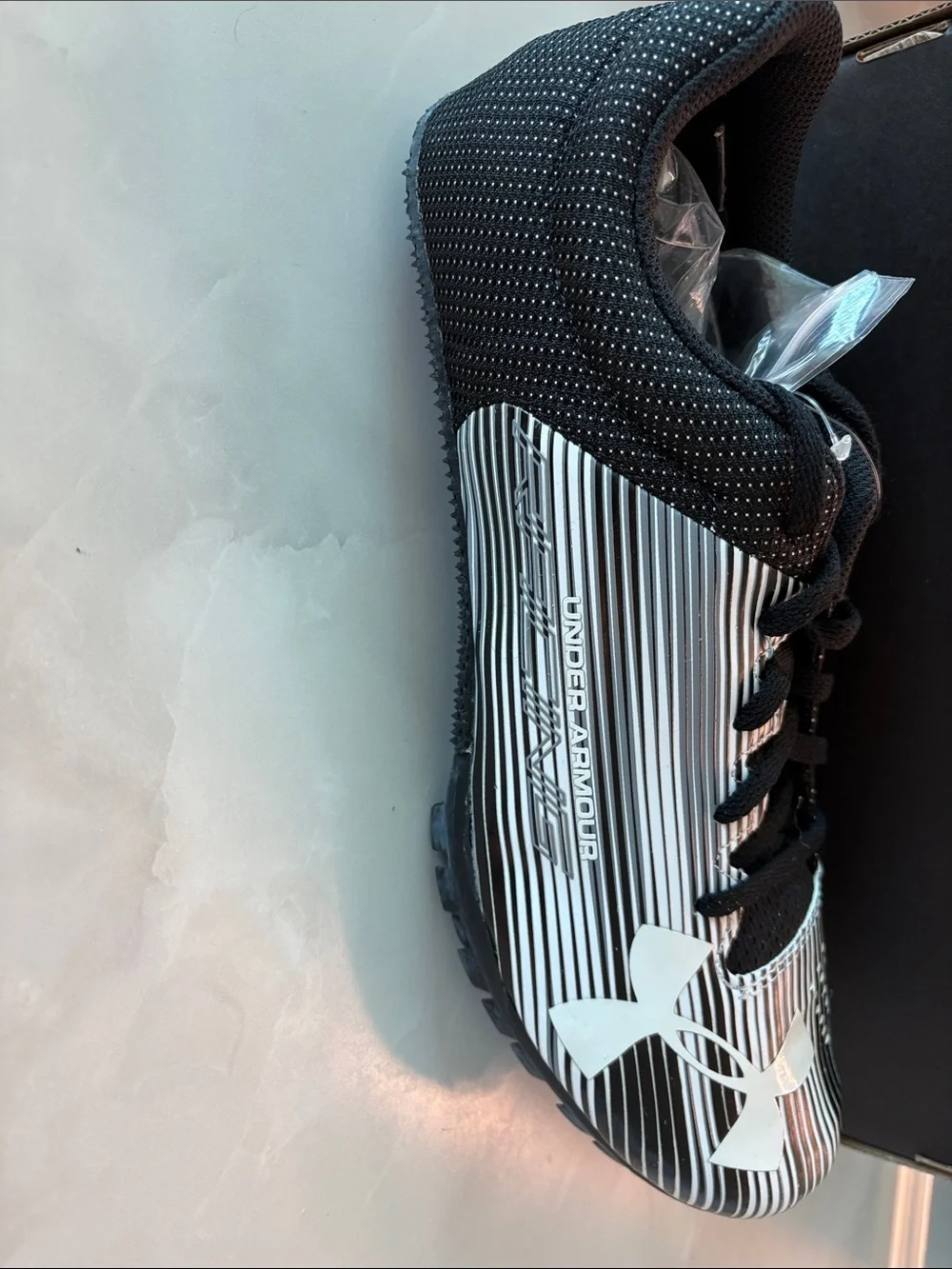 Under Armour Black & White Striped Athletic Cleats